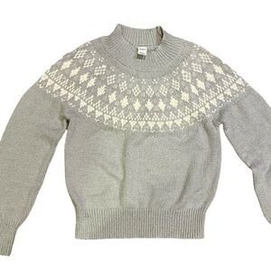 Melrose and Market Gray with White Patterned Crewneck Sweater,‎ Women's Size S